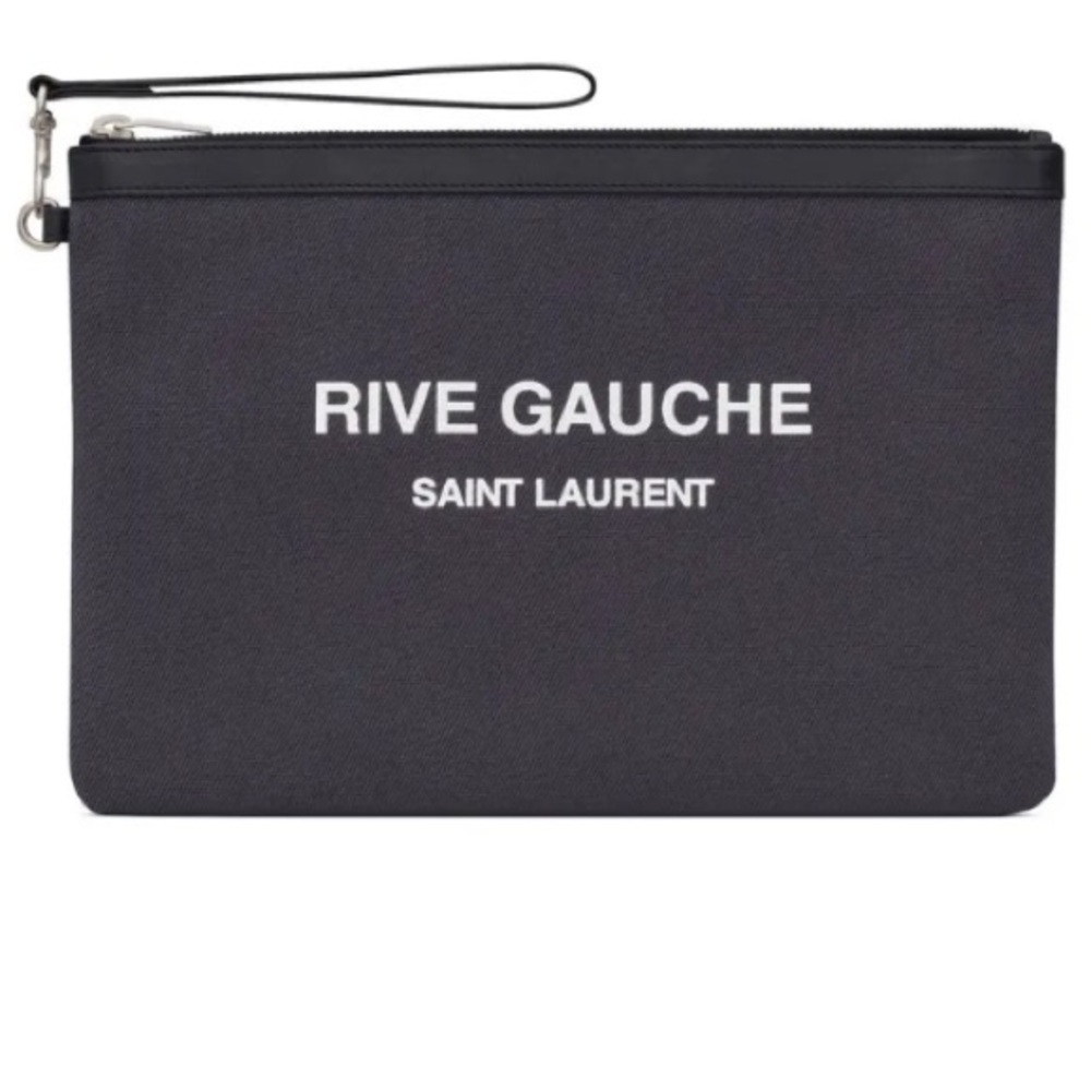 Saint Laurent Black Clutch with Rive Gauche Text